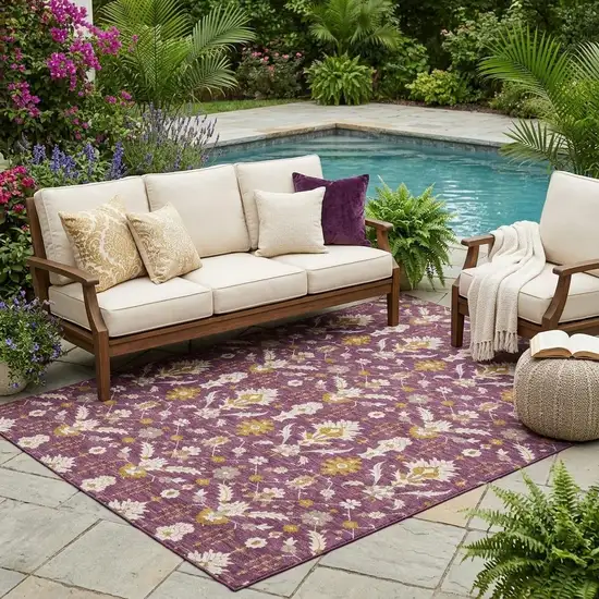 Eggplant And Purple Oriental Washable Indoor Outdoor Area Rug Photo 1