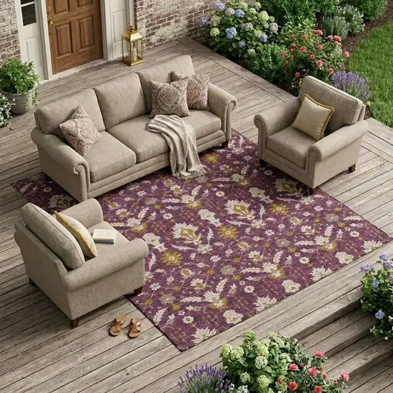 Eggplant And Purple Oriental Washable Indoor Outdoor Area Rug Photo 1