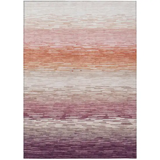 Eggplant And Purple Striped Washable Indoor Outdoor Area Rug Photo 3