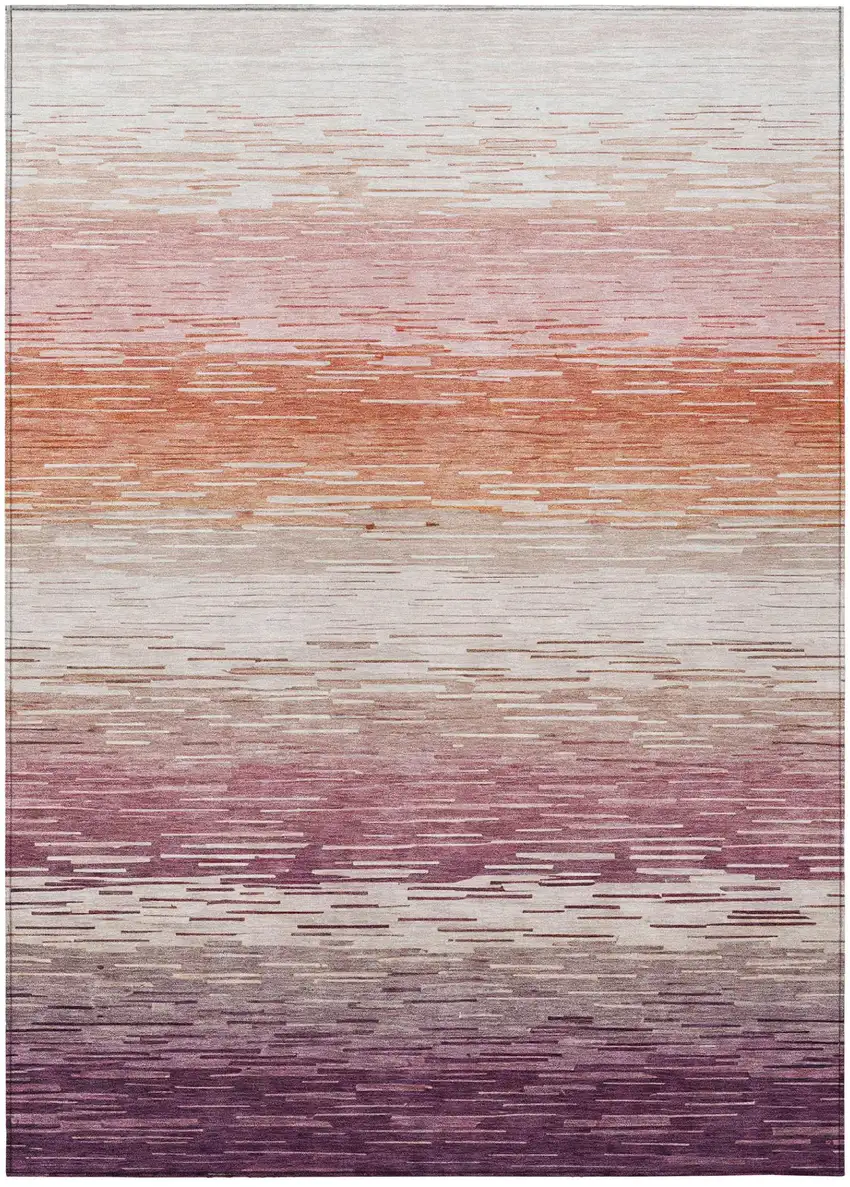 Eggplant And Purple Striped Washable Indoor Outdoor Area Rug Photo 3