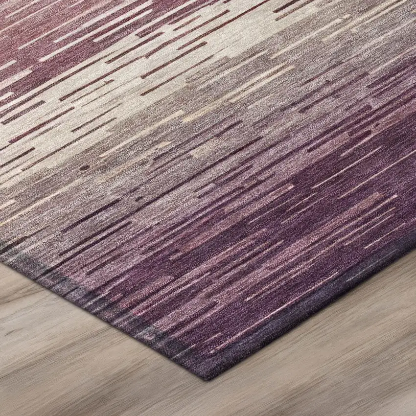 Eggplant And Purple Striped Washable Indoor Outdoor Area Rug Photo 8