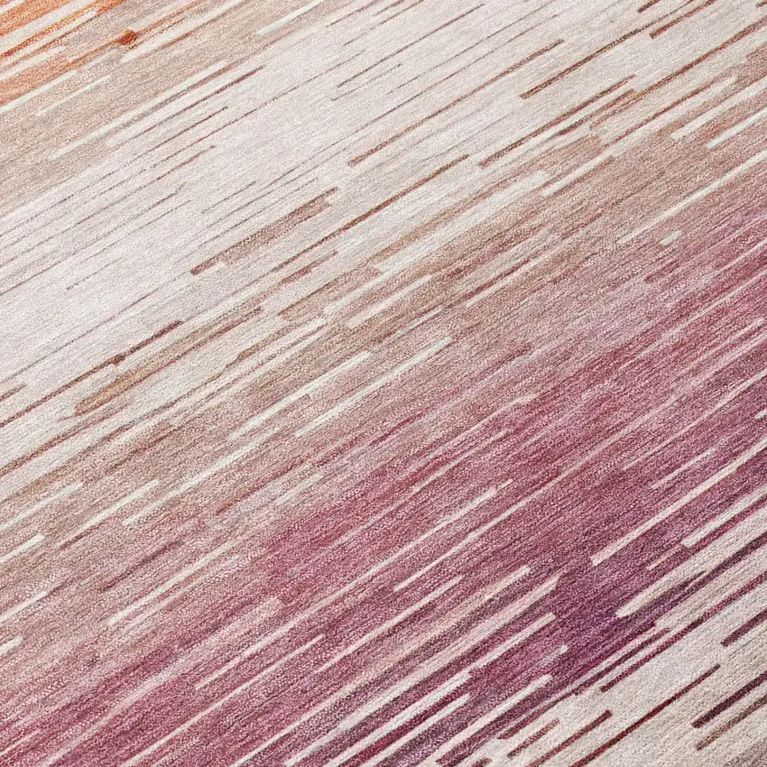 Eggplant And Purple Striped Washable Indoor Outdoor Area Rug Photo 6