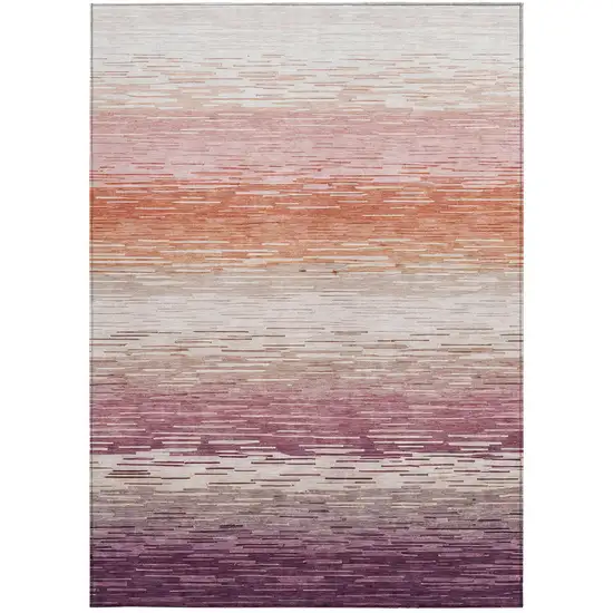 Eggplant And Purple Striped Washable Indoor Outdoor Area Rug Photo 1