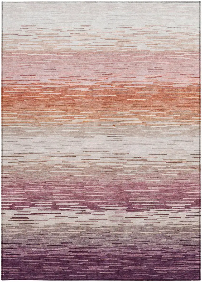Eggplant And Purple Striped Washable Indoor Outdoor Area Rug Photo 1