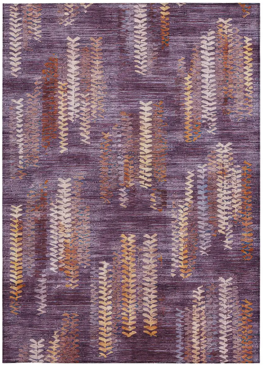 Eggplant And Purple Striped Washable Indoor Outdoor Area Rug Photo 3