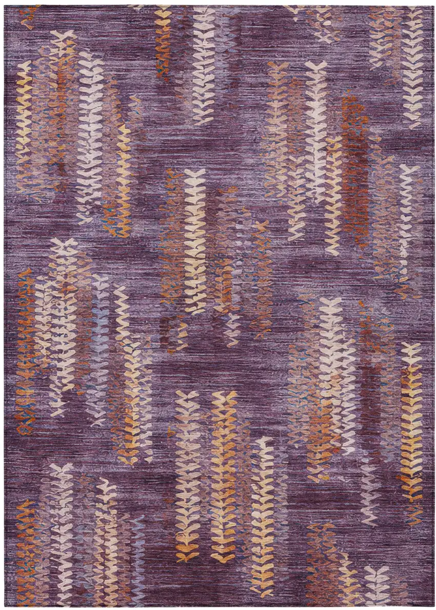 Eggplant And Purple Striped Washable Indoor Outdoor Area Rug Photo 1