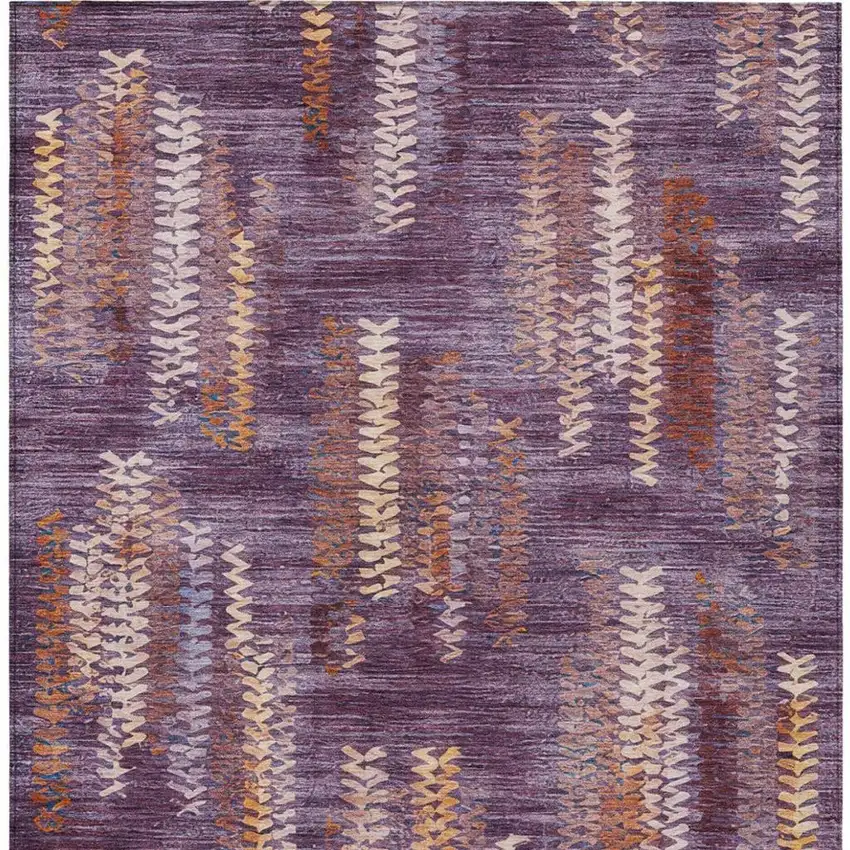 Eggplant And Purple Striped Washable Indoor Outdoor Area Rug Photo 3