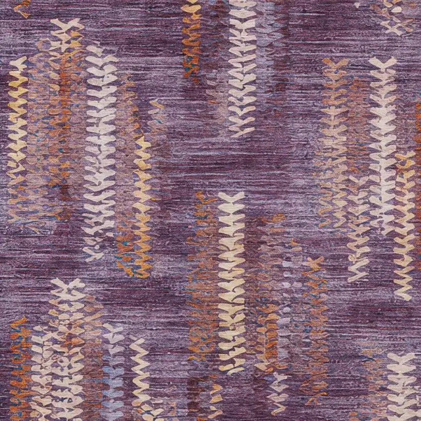 Eggplant And Purple Striped Washable Indoor Outdoor Area Rug Photo 2