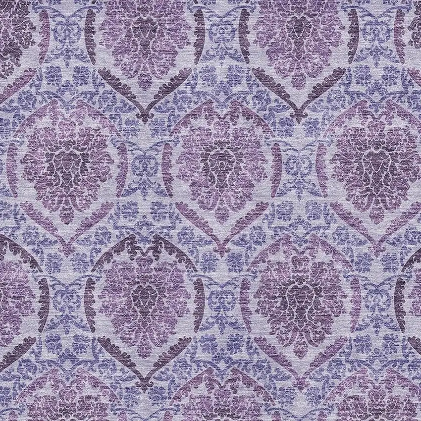 Eggplant And Silver Medallion Washable Area Rug With UV Protection Photo 3