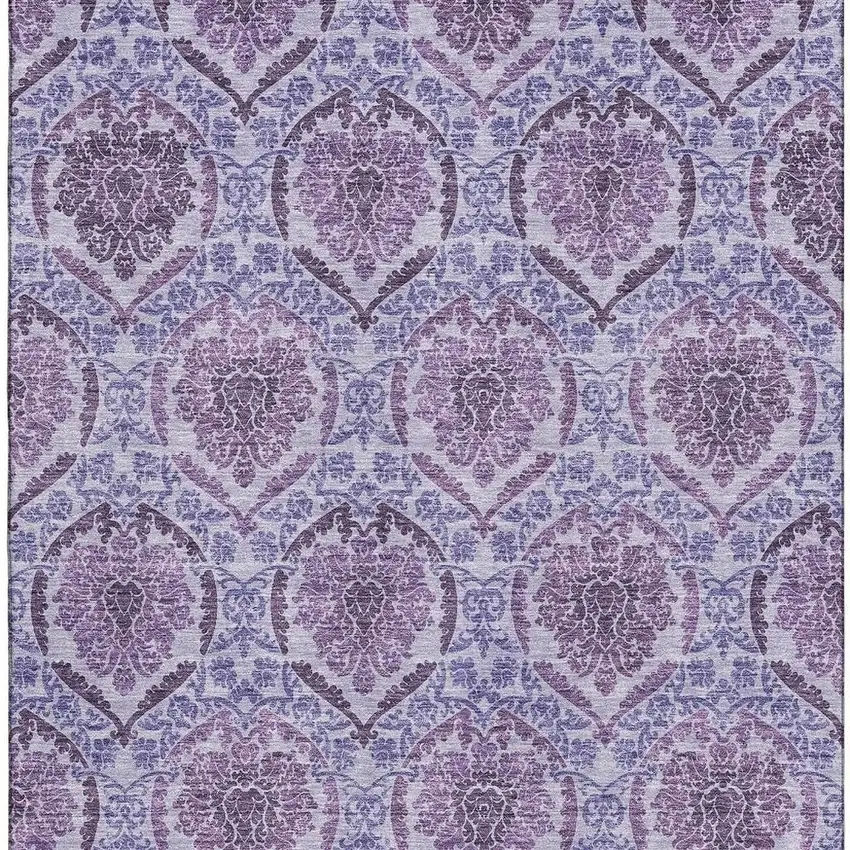 Eggplant And Silver Medallion Washable Area Rug With UV Protection Photo 4