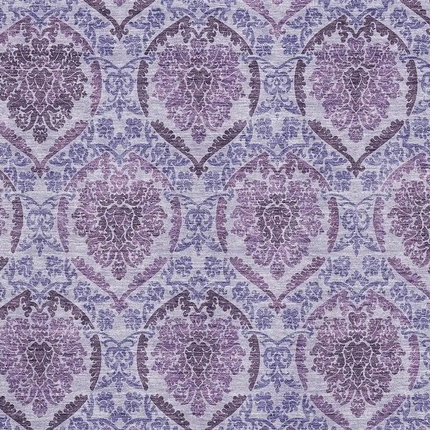 Eggplant And Silver Medallion Washable Area Rug With UV Protection Photo 3