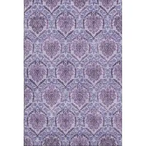 Photo of Eggplant And Silver Medallion Washable Area Rug With UV Protection
