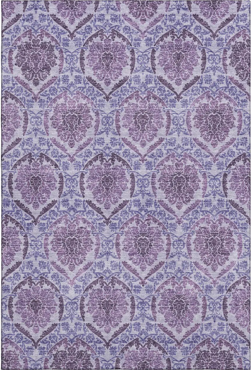Eggplant And Silver Medallion Washable Area Rug With UV Protection Photo 1