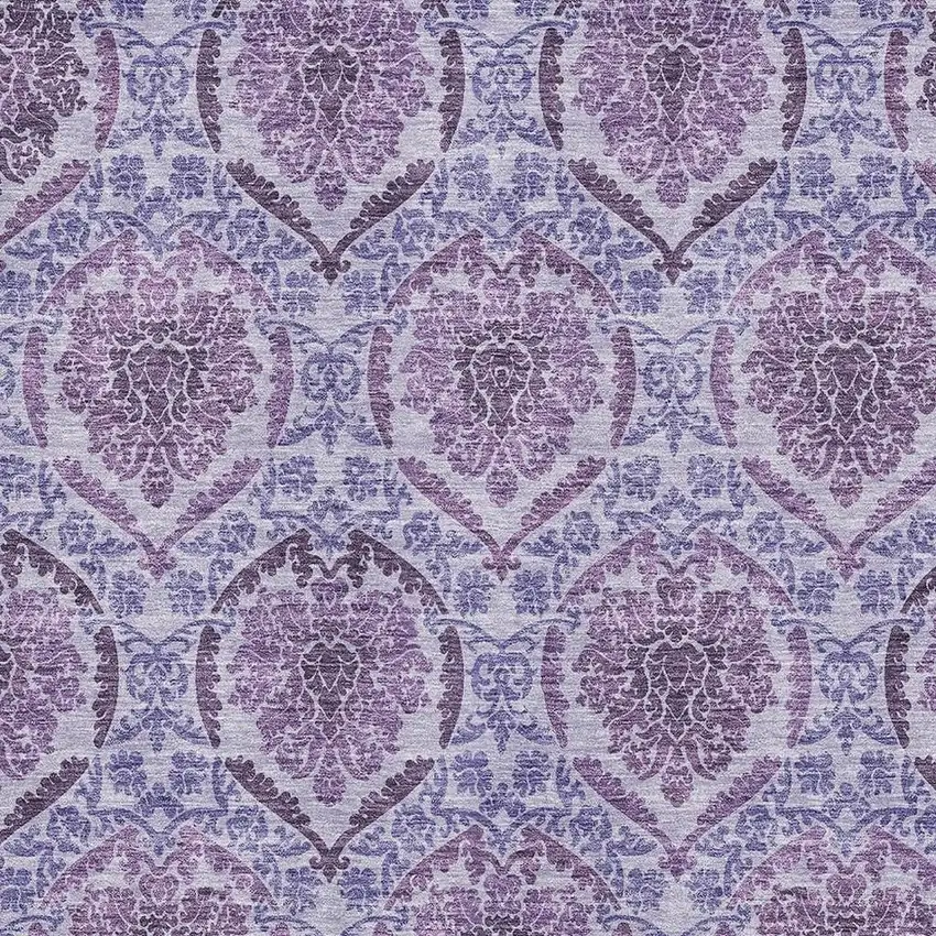 Eggplant And Silver Medallion Washable Area Rug With UV Protection Photo 3