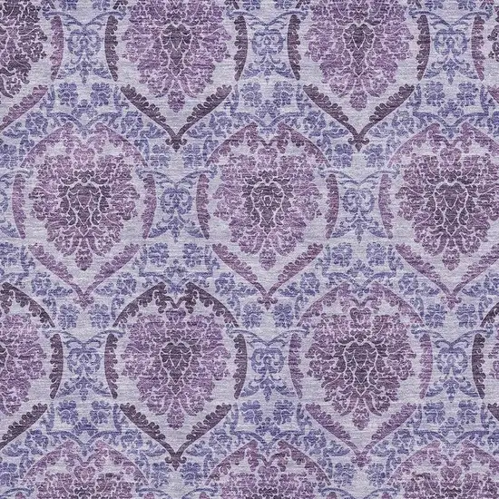 Eggplant And Silver Medallion Washable Area Rug With UV Protection Photo 3