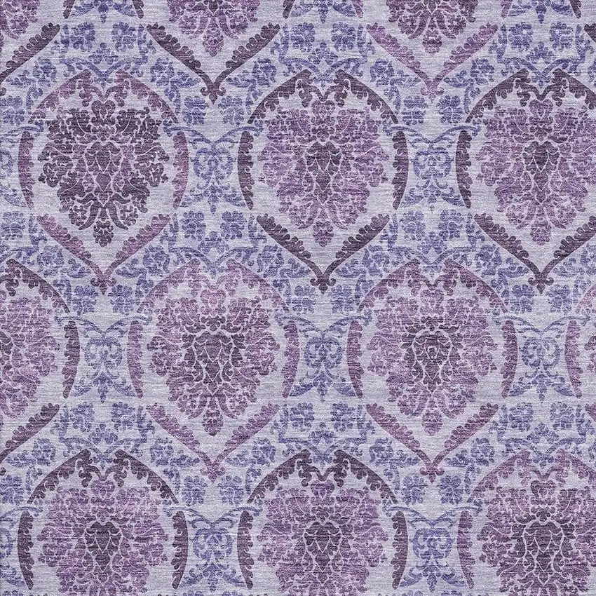 Eggplant And Silver Medallion Washable Area Rug With UV Protection Photo 3