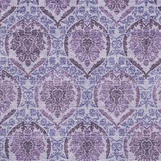 Eggplant And Silver Medallion Washable Area Rug With UV Protection Photo 3