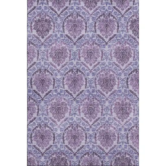 Eggplant And Silver Medallion Washable Area Rug With UV Protection Photo 1
