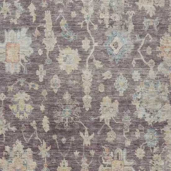 Eggplant Beige And Blue Floral Washable Indoor Outdoor Area Rug Photo 3