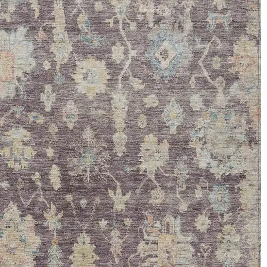 Eggplant Beige And Blue Floral Washable Indoor Outdoor Area Rug Photo 3