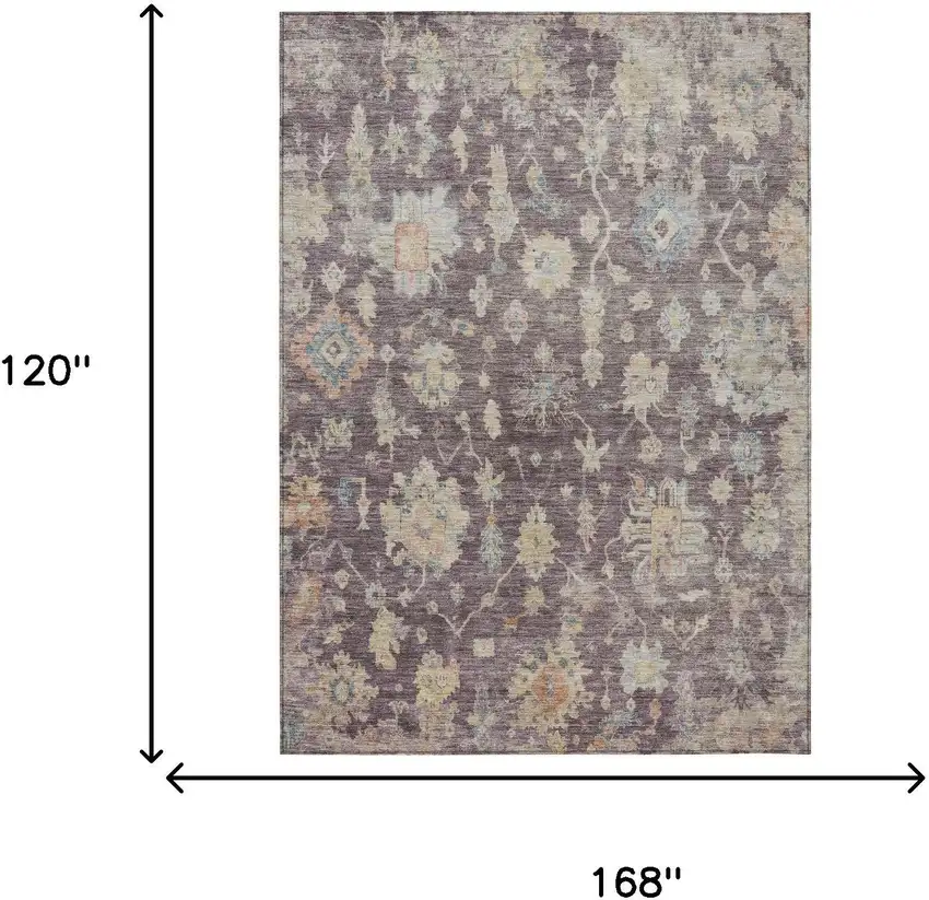 Eggplant Beige And Blue Floral Washable Indoor Outdoor Area Rug Photo 8