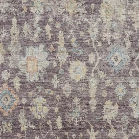 Eggplant Beige And Blue Floral Washable Indoor Outdoor Area Rug Photo 3