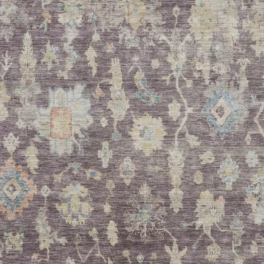 Eggplant Beige And Blue Floral Washable Indoor Outdoor Area Rug Photo 3