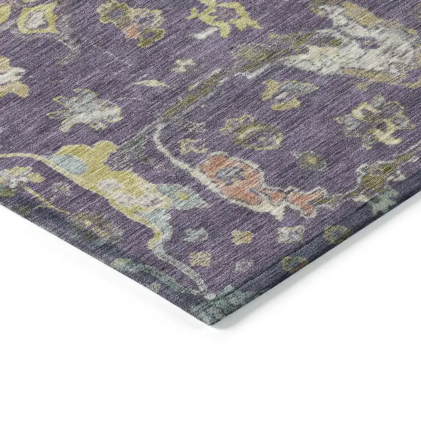 Eggplant Beige And Gold Floral Washable Indoor Outdoor Area Rug Photo 5