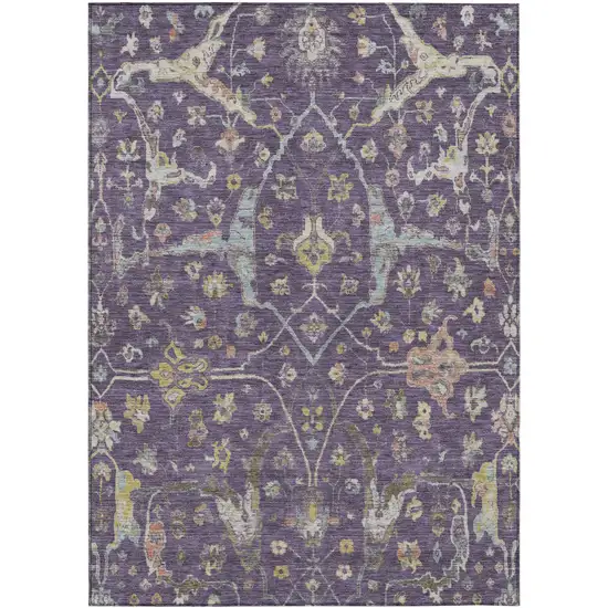 Eggplant Beige And Gold Floral Washable Indoor Outdoor Area Rug Photo 2
