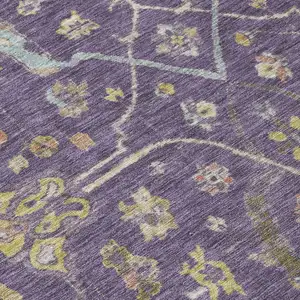 Photo of Eggplant Beige And Gold Floral Washable Indoor Outdoor Area Rug