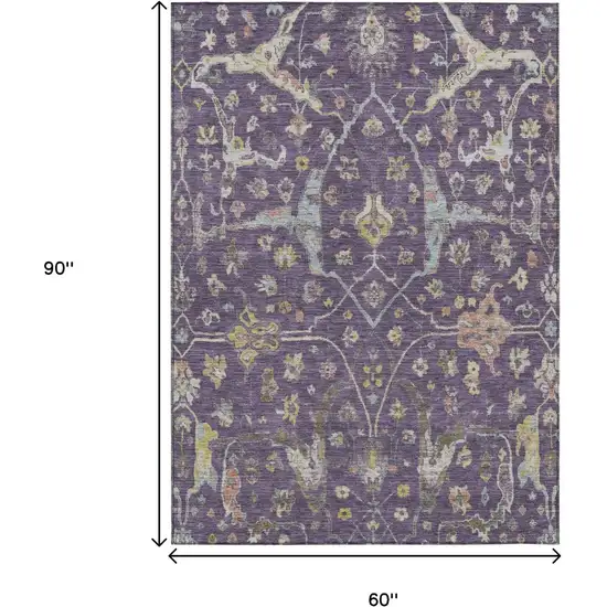 Eggplant Beige And Gold Floral Washable Indoor Outdoor Area Rug Photo 3