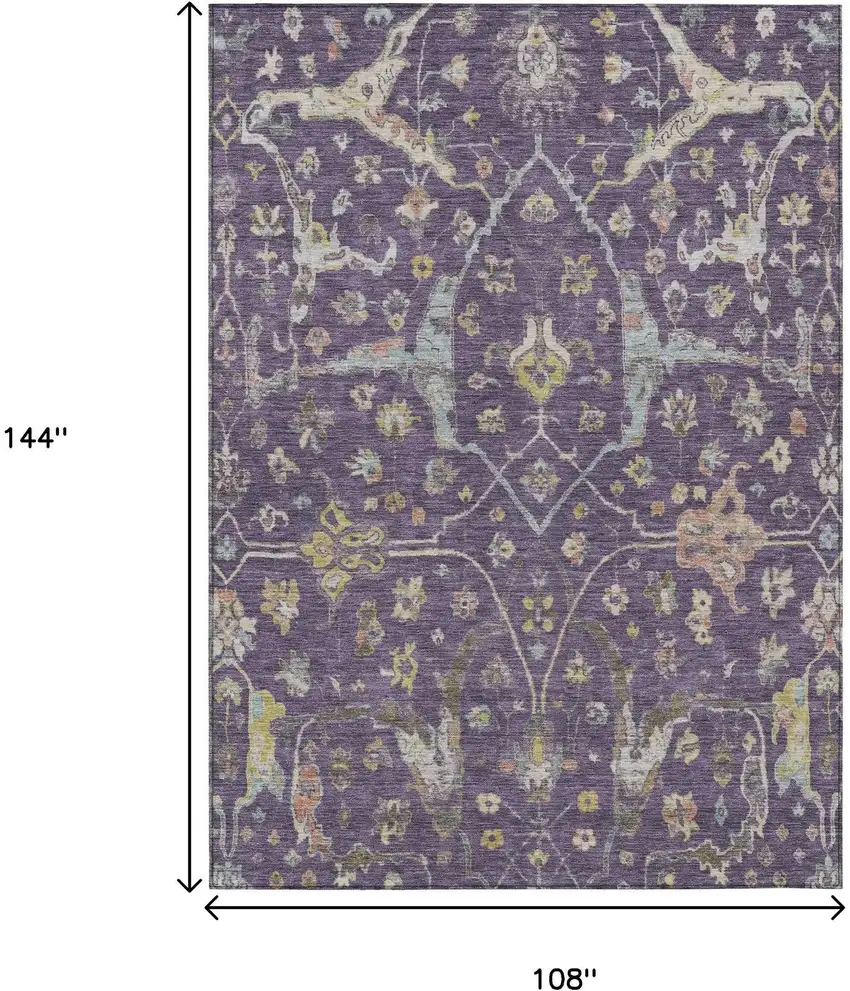 Eggplant Beige And Gold Floral Washable Indoor Outdoor Area Rug Photo 3