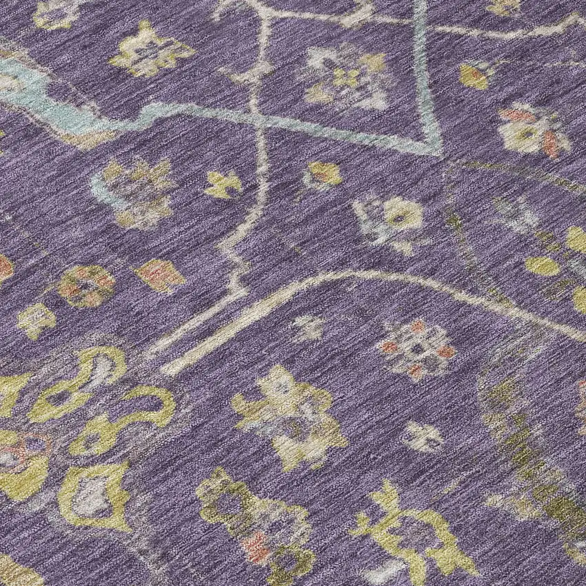 Eggplant Beige And Gold Floral Washable Indoor Outdoor Area Rug Photo 7