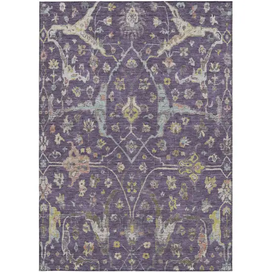 Eggplant Beige And Gold Floral Washable Indoor Outdoor Area Rug Photo 5