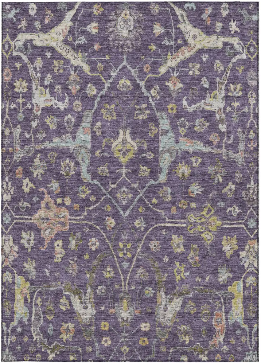 Eggplant Beige And Gold Floral Washable Indoor Outdoor Area Rug Photo 5