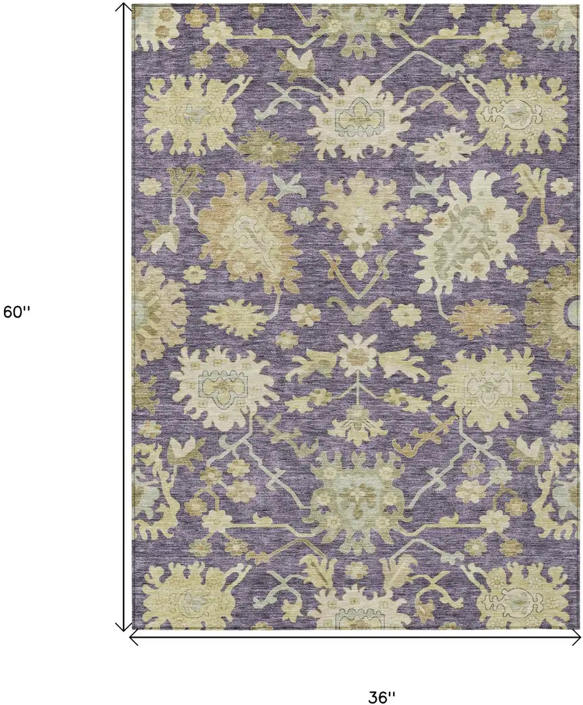 Eggplant Beige And Green Floral Washable Indoor Outdoor Area Rug Photo 8