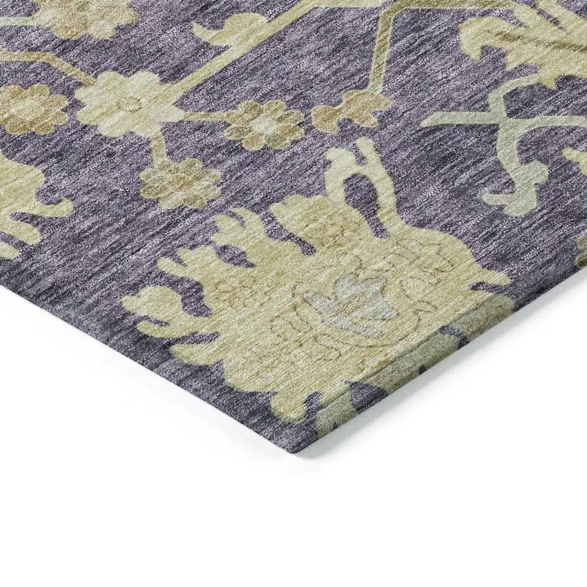 Eggplant Beige And Green Floral Washable Indoor Outdoor Area Rug Photo 4