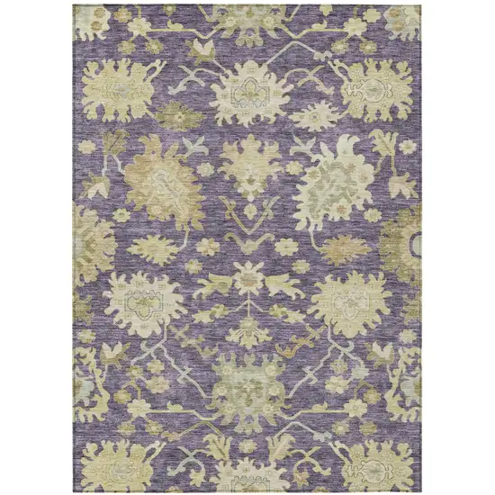 Eggplant Beige And Green Floral Washable Indoor Outdoor Area Rug Photo 2