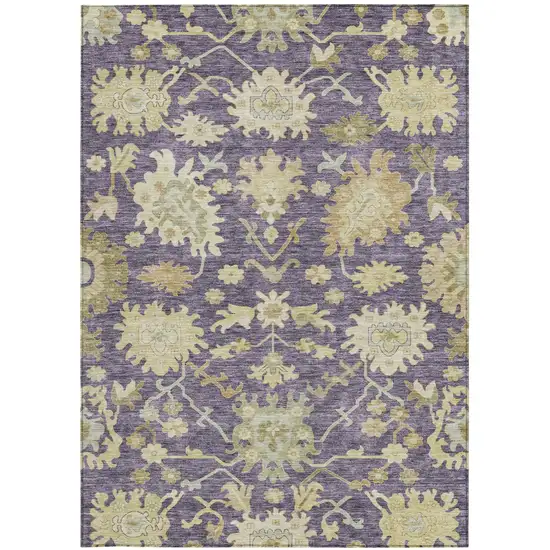 Eggplant Beige And Green Floral Washable Indoor Outdoor Area Rug Photo 7