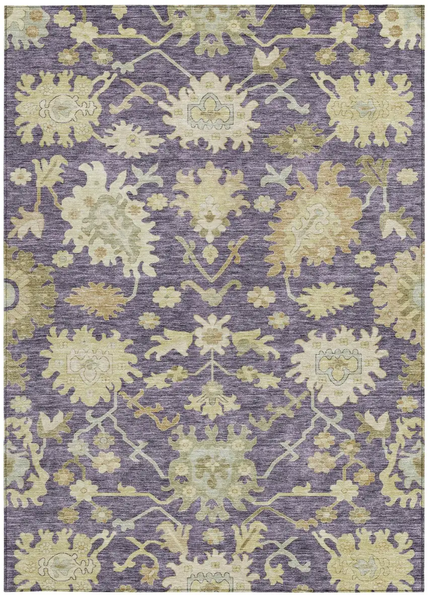 Eggplant Beige And Green Floral Washable Indoor Outdoor Area Rug Photo 7