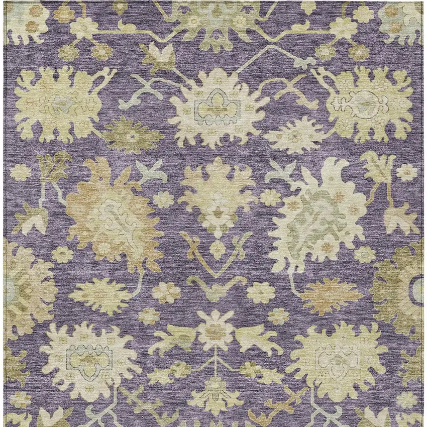 Eggplant Beige And Green Floral Washable Indoor Outdoor Area Rug Photo 6
