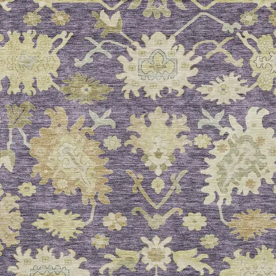 Eggplant Beige And Green Floral Washable Indoor Outdoor Area Rug Photo 6