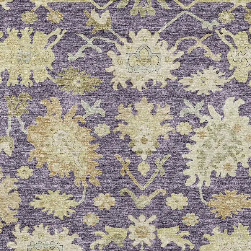 Eggplant Beige And Green Floral Washable Indoor Outdoor Area Rug Photo 6