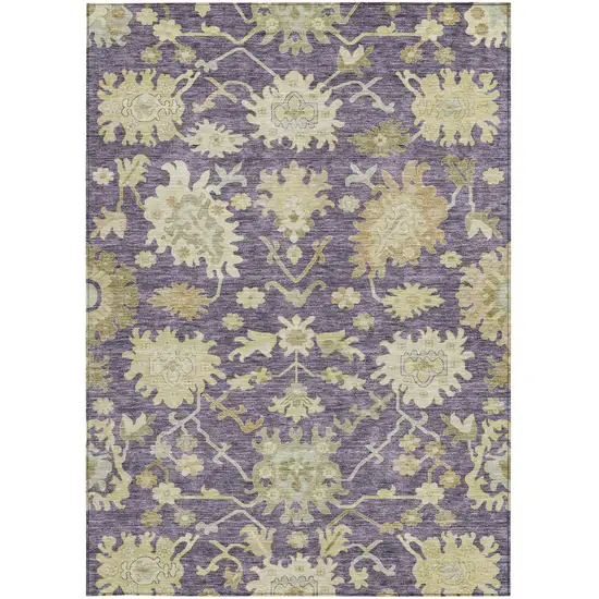 Eggplant Beige And Green Floral Washable Indoor Outdoor Area Rug Photo 7