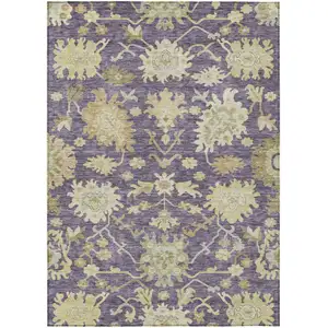 Photo of Eggplant Beige And Green Floral Washable Indoor Outdoor Area Rug
