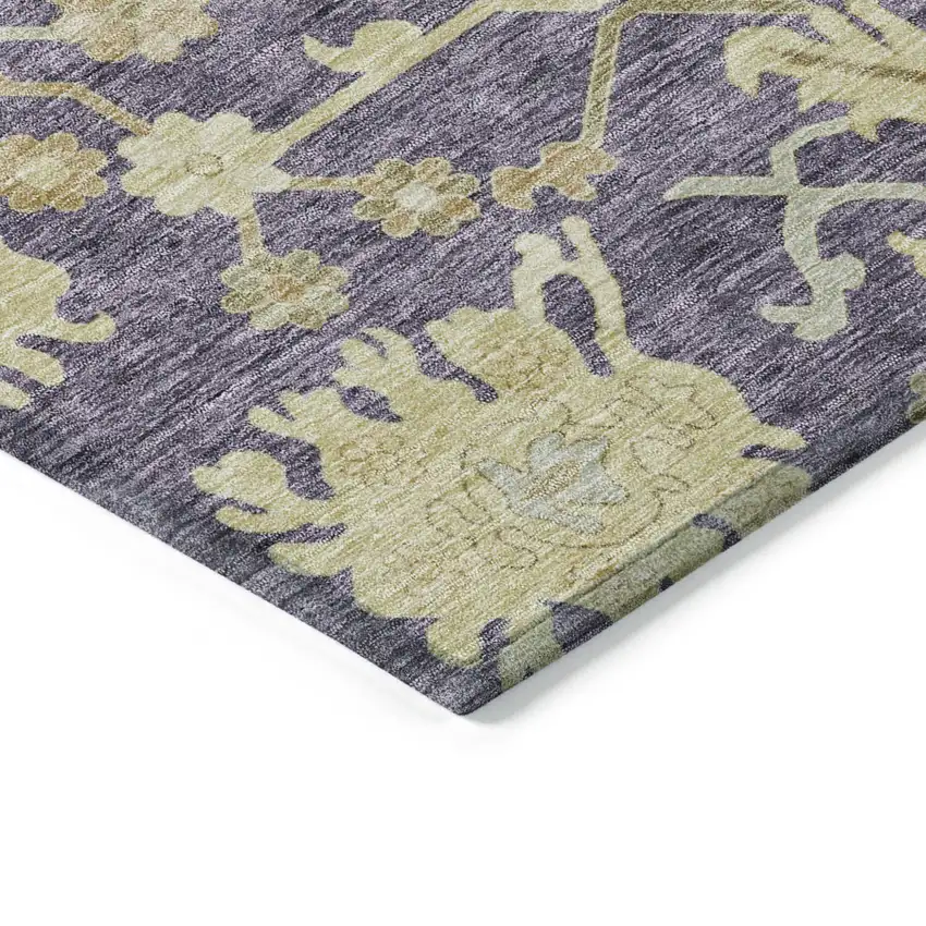 Eggplant Beige And Green Floral Washable Indoor Outdoor Area Rug Photo 4