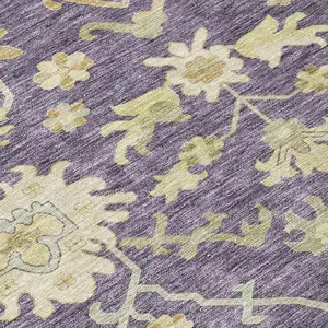 Photo of Eggplant Beige And Green Floral Washable Indoor Outdoor Area Rug