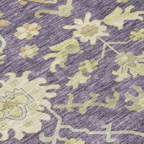 Eggplant Beige And Green Floral Washable Indoor Outdoor Area Rug Photo 5