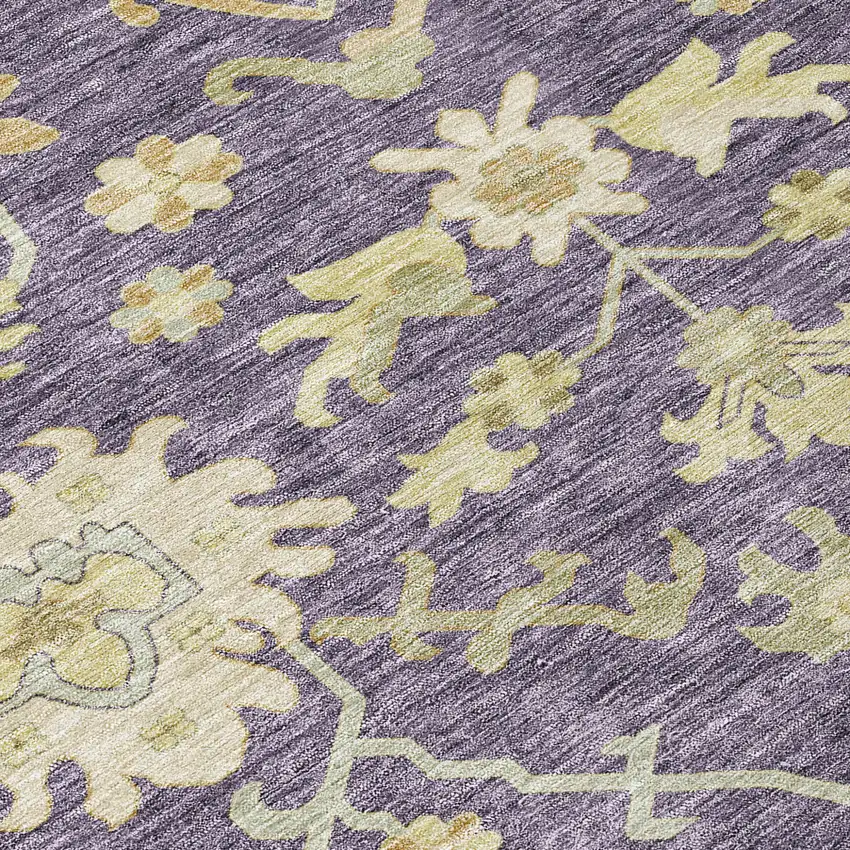 Eggplant Beige And Green Floral Washable Indoor Outdoor Area Rug Photo 5