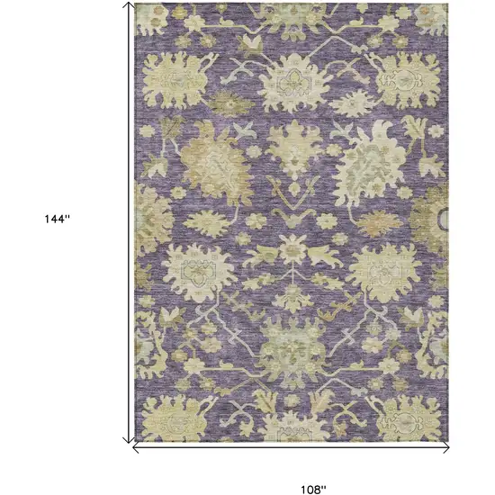 Eggplant Beige And Green Floral Washable Indoor Outdoor Area Rug Photo 7